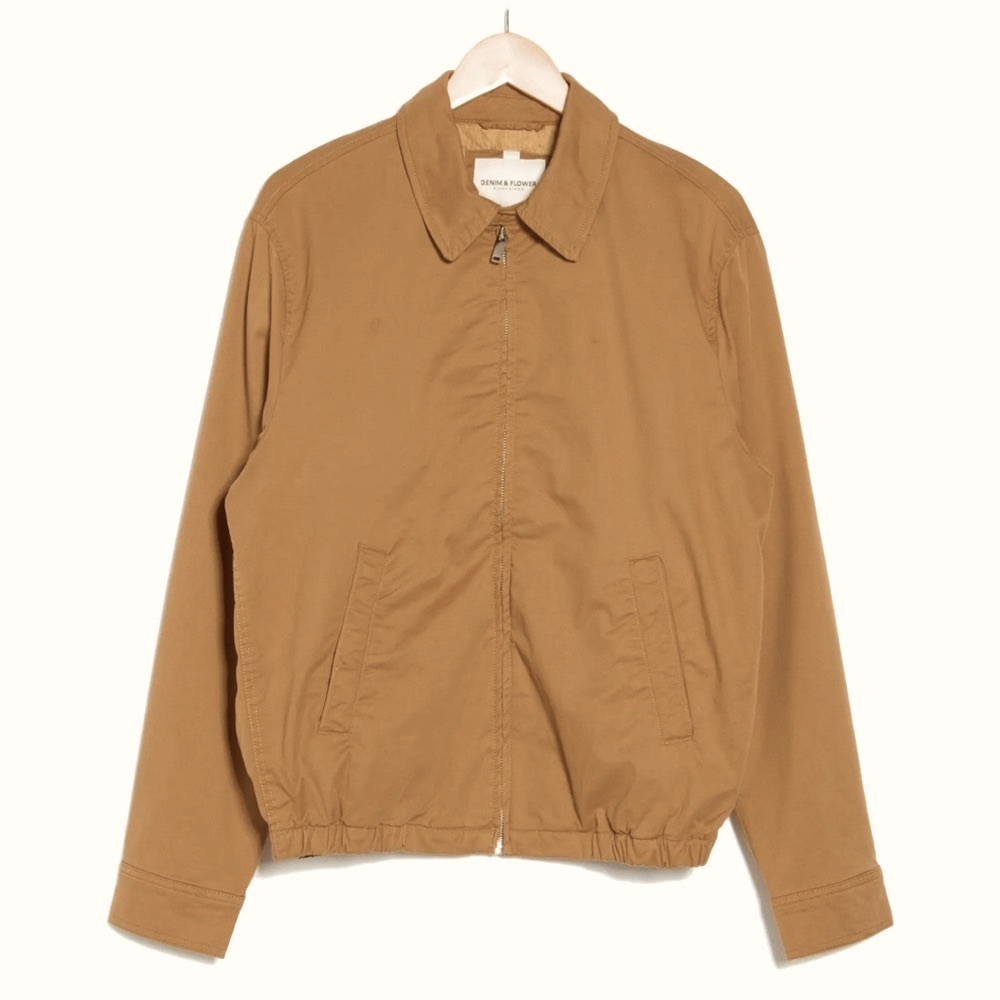 L Men’s Denim & Flower Tan Brown Olive Peached Twill Full Zip Dad Jacket Shacket